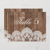 Rustiek Wit Kant en Houten Trouwtafel Nummer Briefkaart (Voorkant / Achterkant)
