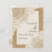 Rustiek wit kant op jute bruiloft Save the Date Aankondigingskaart (Voorkant / Achterkant)