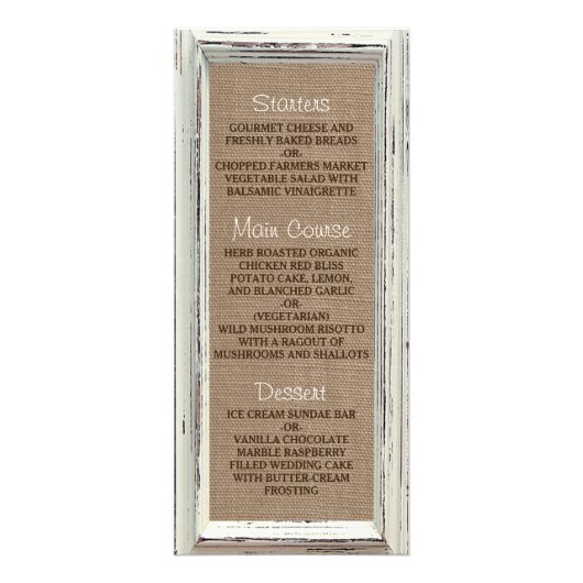 Rustiek Wit Lijst & Burlap Wedding Menu (Voorkant)