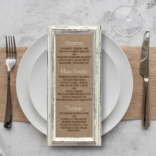 Rustiek Wit Lijst & Burlap Wedding Menu