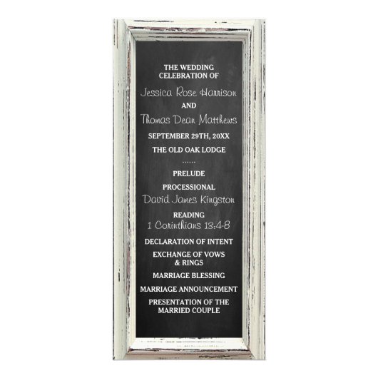 Rustiek Wit Lijst & Krijtbord Trouwprogramma Reclamekaart (Voorkant)