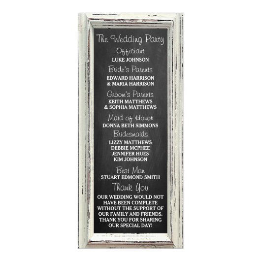 Rustiek Wit Lijst & Krijtbord Trouwprogramma Reclamekaart (Achterkant)