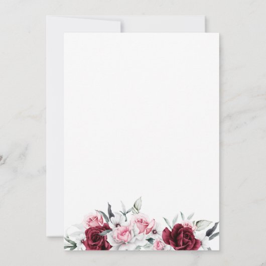 Rustiek Wit Maroon Roos Bloemenbruiloft Kaart (Achterkant)