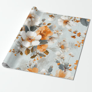 Rustiek wit oranje botanisch vintage boho bloemmot cadeaupapier
