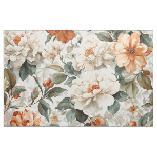 Rustiek wit oranje botanisch vintage boho bloemmot stof
