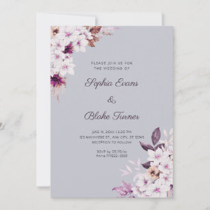 Rustiek Wit Roze Bloemen Boho Wolk Grijs Bruiloft Kaart