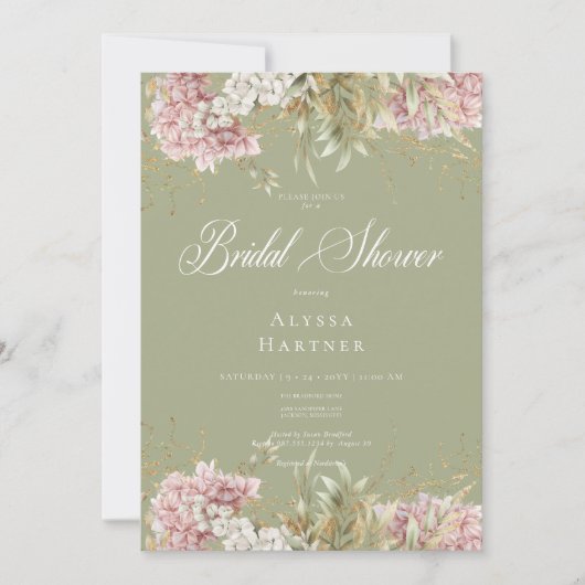 Rustiek Wit & Roze Hydrangea Groen Vrijgezellenfee Kaart (Voorkant)