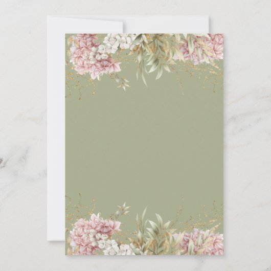 Rustiek Wit & Roze Hydrangea Groen Vrijgezellenfee Kaart (Achterkant)