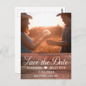 Rustiek Wit Script Foto Bruiloft Save the Date Briefkaart (Voorkant / Achterkant)