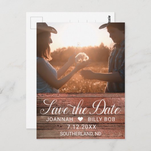 Rustiek Wit Script Foto Bruiloft Save the Date Briefkaart (Voorkant / Achterkant)