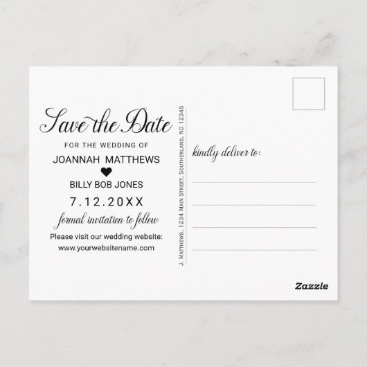 Rustiek Wit Script Foto Bruiloft Save the Date Briefkaart (Achterkant)