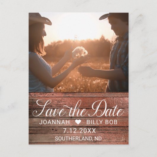 Rustiek Wit Script Foto Bruiloft Save the Date Briefkaart (Voorkant)