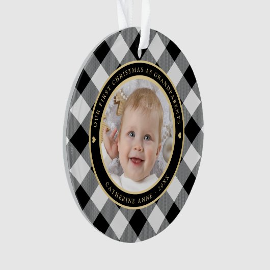 Rustiek Wit Zwart Plaid Eerste Grootouders Foto Ornament (voorkant)
