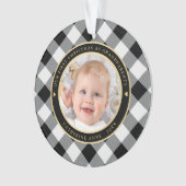 Rustiek Wit Zwart Plaid Eerste Grootouders Foto Ornament (voorkant)