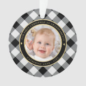 Rustiek Wit Zwart Plaid Eerste Grootouders Foto Ornament (voorkant)