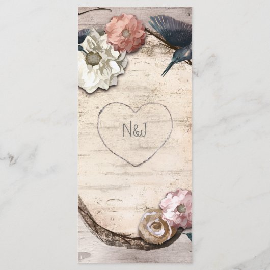 Rustiek Witte Berk Bloemen & kolibrie Menu (Achterkant)