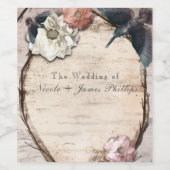 Rustiek Witte Berk Bloemen & kolibrie Wijn Label Wijn Etiket (Enkel label)