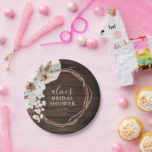 Rustiek Wood Boho bloemenscript Vrijgezellenfeest Papieren Bordje (Feest)