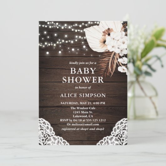 Rustiek Wood Boho Floral Baby shower Kaart (Staand voorkant)