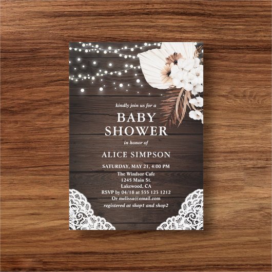 Rustiek Wood Boho Floral Baby shower Kaart