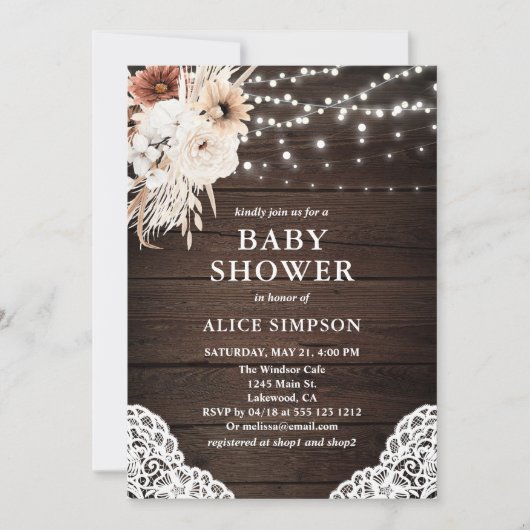 Rustiek Wood Boho Floral Baby shower Kaart (Voorkant)