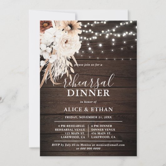 Rustiek Wood Boho Flowers Herfst repetitie diner Kaart (Voorkant)