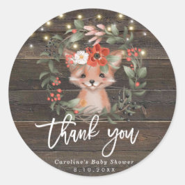 Rustiek Wood Fox baby shower Dank u sticker