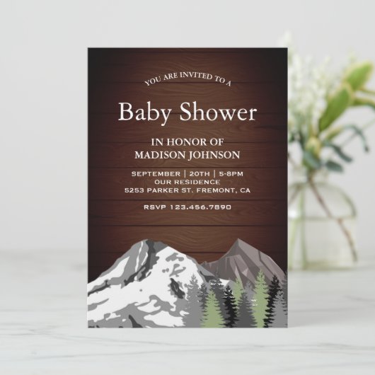 Rustiek Wood Mountain Forest Baby shower Kaart (Staand voorkant)