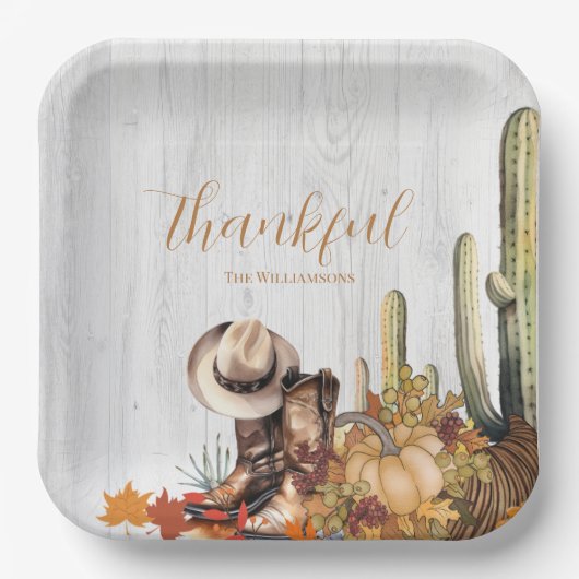 Rustiek Wood Western Thema Thanksgiving Diner Papieren Bordje (Voorkant)