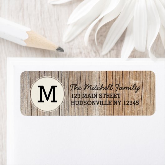 Rustiek Woodgrain Monogram Adreslabel Etiket (Insitu)