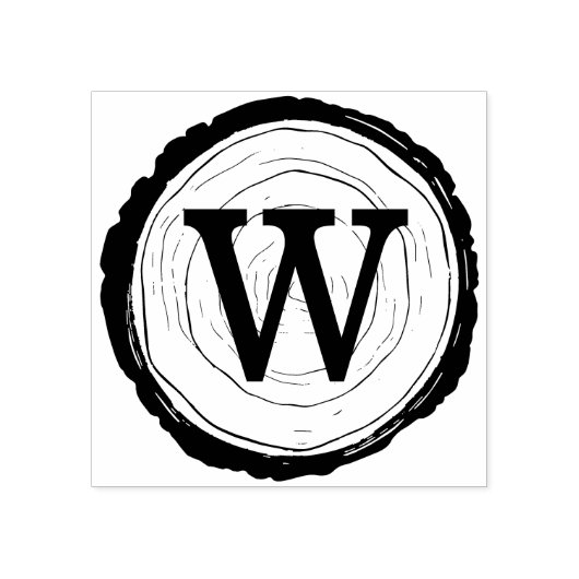 rustiek Woodgrain Tree Slice Monogram Rubberstempel (Afrduk)