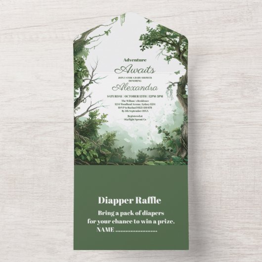 Rustiek Woodland Adventure Baby shower All In One Uitnodiging (Binnen)