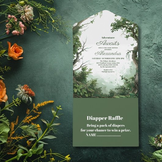 Rustiek Woodland Adventure Baby shower All In One Uitnodiging