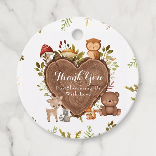 rustiek Woodland Animals Baby shower Bedankjes Labels (Voorkant)