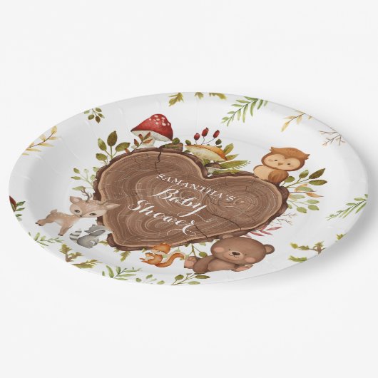 rustiek Woodland Animals Baby shower Papieren Bordje (Gekanteld)
