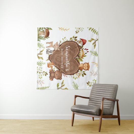 rustiek Woodland Animals Baby shower Wandkleed (In Situ (horizontaal))