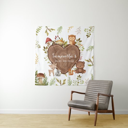 rustiek Woodland Animals Baby shower Wandkleed (In situ)