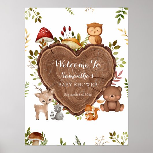 rustiek Woodland Animals Baby shower Welkomstbord Poster (Voorkant)