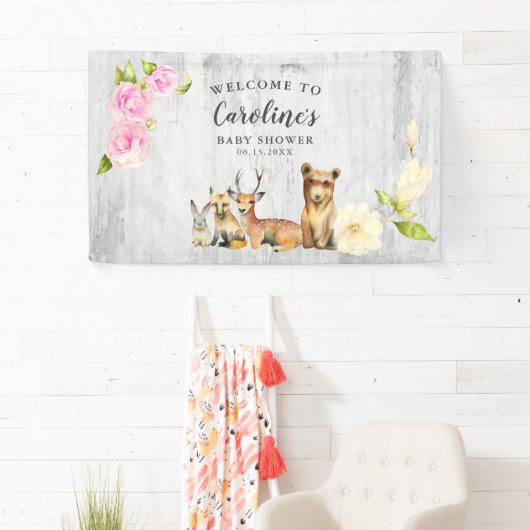 Rustiek Woodland Baby shower Welkom Spandoek (Insitu)