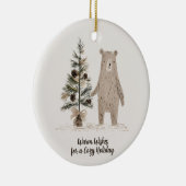 Rustiek Woodland Beer met kerstboom Keramisch Ornament (Rechts)