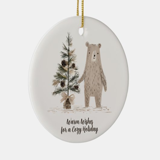Rustiek Woodland Beer met kerstboom Keramisch Ornament (Rechts)