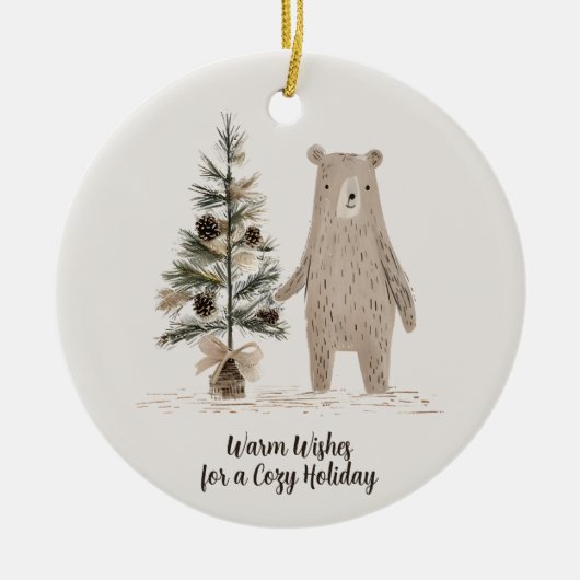Rustiek Woodland Beer met kerstboom Keramisch Ornament (Voorkant)