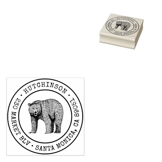 Rustiek Woodland Beer Rond Familie Retouradres Rubberstempel (Gestempeld)