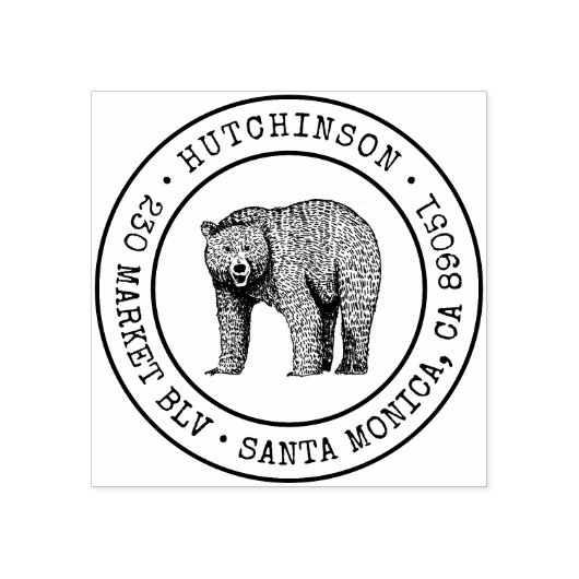 Rustiek Woodland Beer Rond Familie Retouradres Rubberstempel (Afrduk)