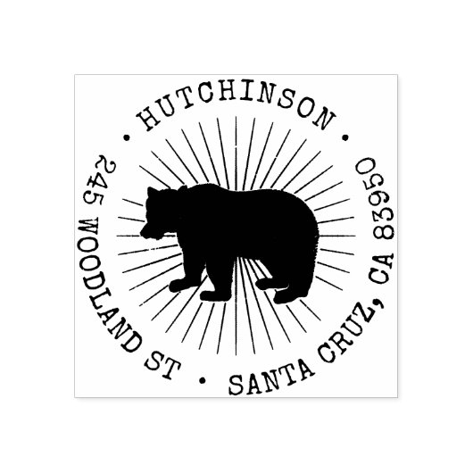 Rustiek Woodland Beer Rond retouradres Rubberstempel (Afrduk)