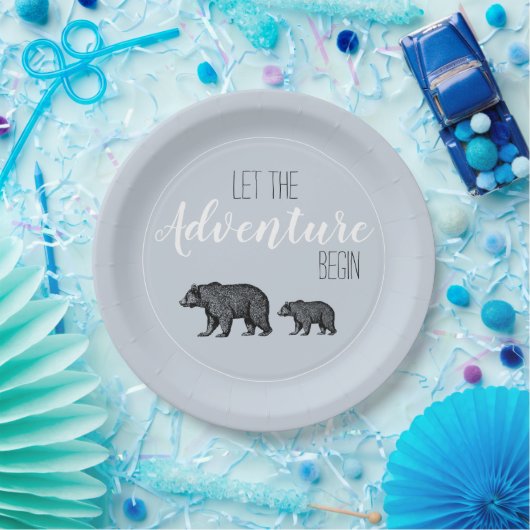 Rustiek Woodland Beren Adventure Baby shower Papieren Bordje (Feest)