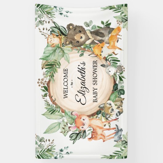 Rustiek Woodland Greenery Baby shower Welkom Spandoek (Verticaal)