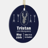 Rustiek Woodland Grey Herten & Navy Foto Keramisch Ornament (Rechts)