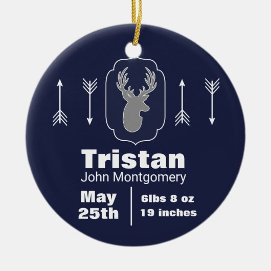 Rustiek Woodland Grey Herten & Navy Foto Keramisch Ornament (Voorkant)