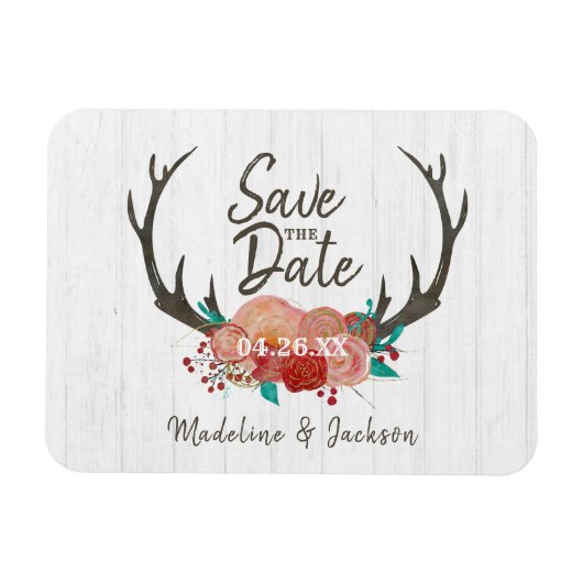 Rustiek Woodland Herten Antler Boeket Save the Dat Magneet (Horizontaal)